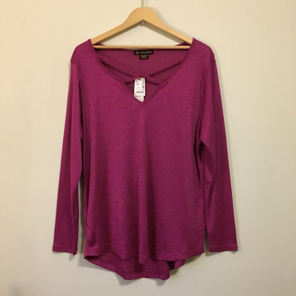 NWT McBling Festival Love & Legend Dark Pink Sparkly Cross Collar Top - 2X
